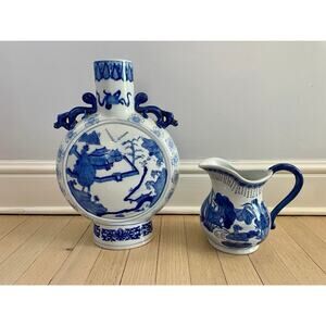 Two’s Company Canton Collection Blue & White Vase and Pitcher Set